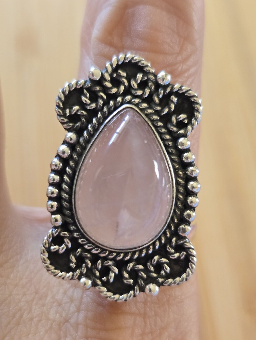 Southwestern Rose Quartz Statement Ring, Silver Plated